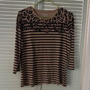 Kim Rogers Women's Leopard and Stripe Top - Black and Brown
